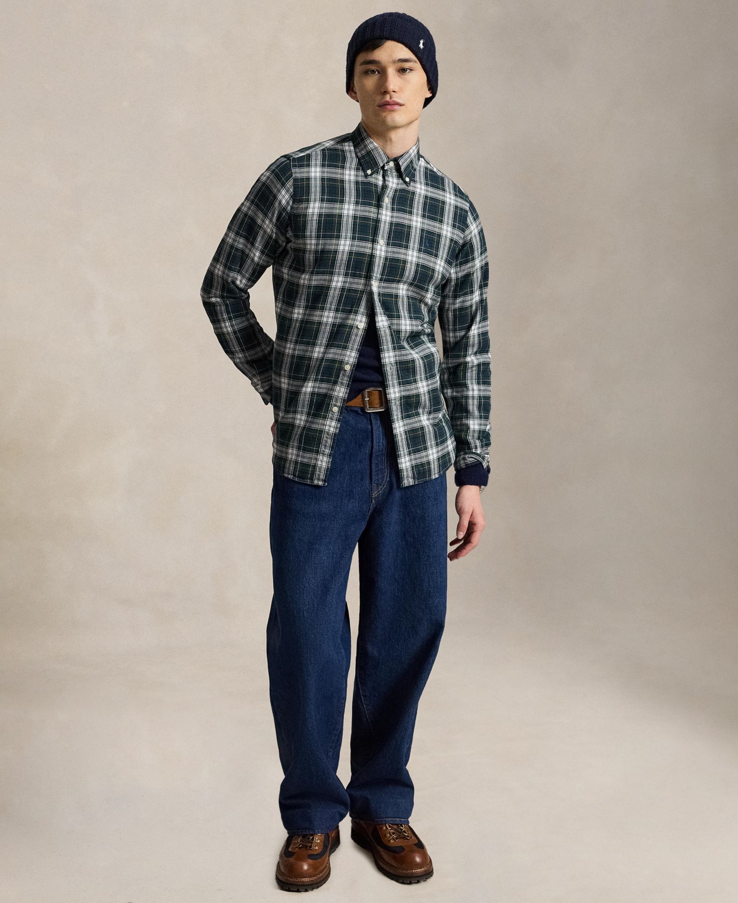 Men's Double-Face Oxford Plaid Classic-Fit Shirt