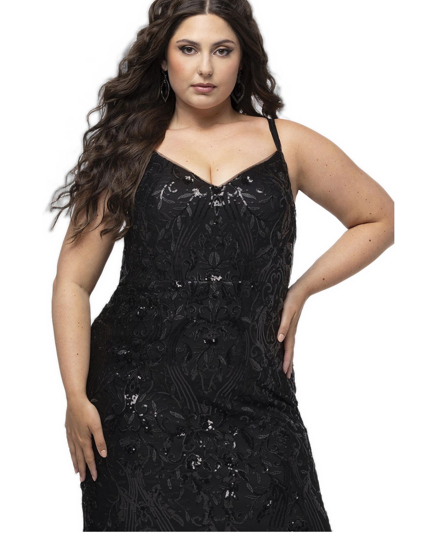 Plus Size High Hopes Stretch Sequin Fitted V-Neck Formal Dress
