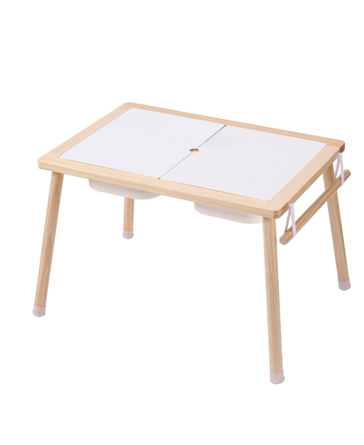 Slickblue Kids Sensory Table with 3 Storage Bins and Paper Roll Holder, Wooden Sand and Water Activity Table - Light Brown