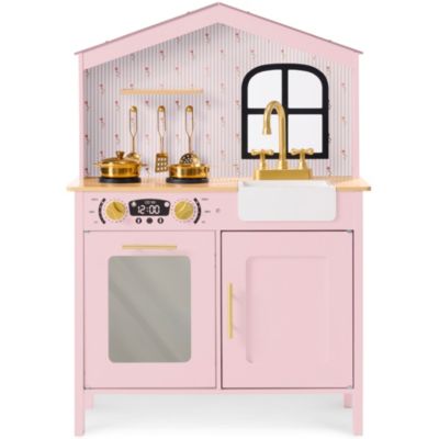 Farmhouse Wooden Play Kitchen With Storage, Ages 3+