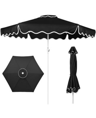 9ft Patio Market Umbrella with Wavy Trim, Fade Resistant, Crank and Tilt, Wind Vent