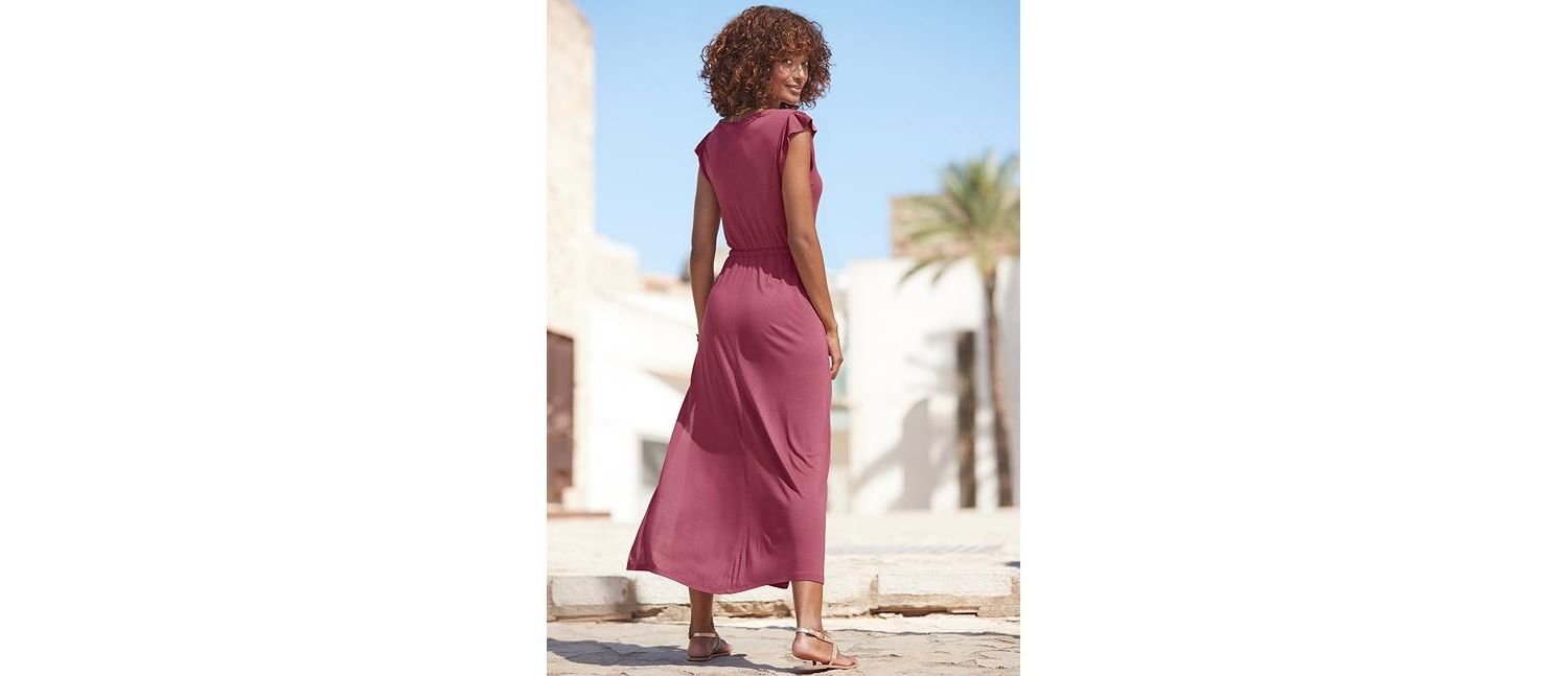 Women's Viscose Printed Side Slit A-Line V-Neck Elastic-Waist Maxi Dress