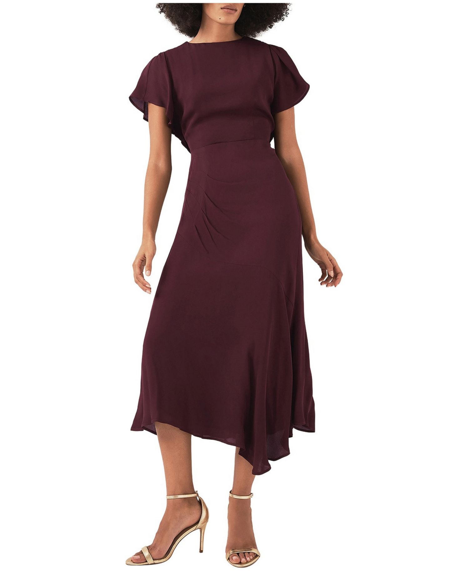 Women's Draped Asymmetric Cocktail Midi Dress