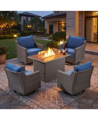 5-Piece Horiz Outdoor Patio Furniture Set with a Rectangle Outdoor Propane Fire Pit Table,4 Patio Rocking Chairs