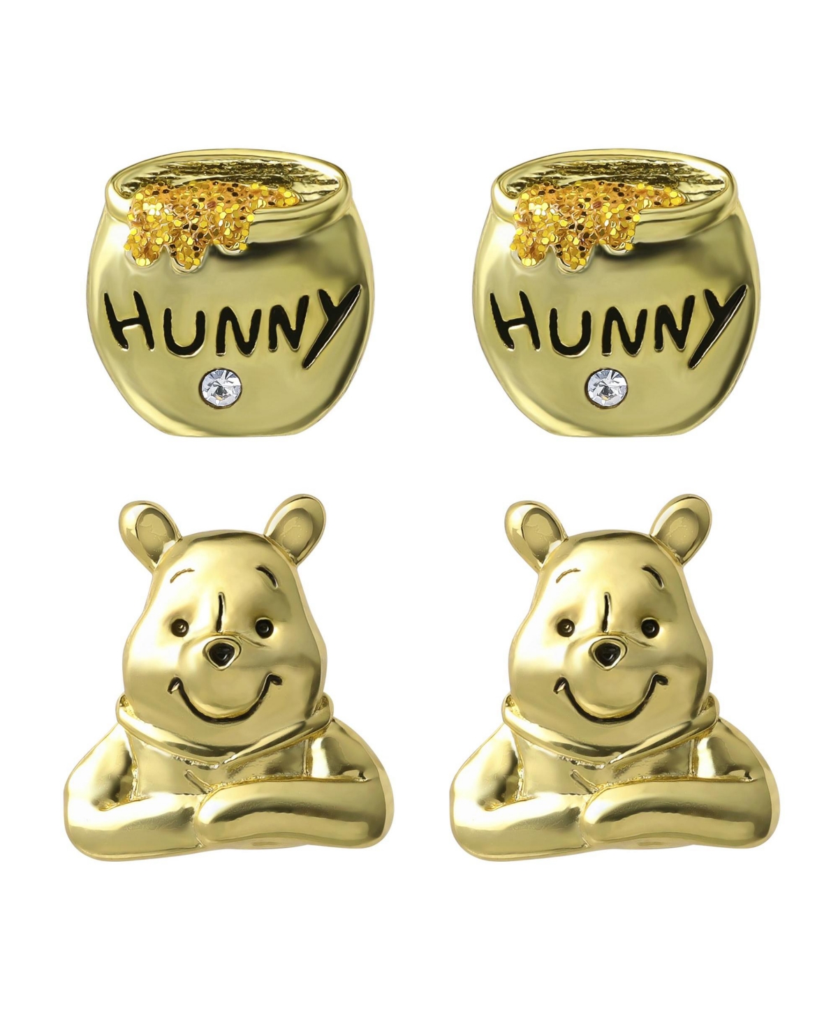 Winnie the Pooh Earrings Pack of 2 Official License, 18k Gold Flash Plated