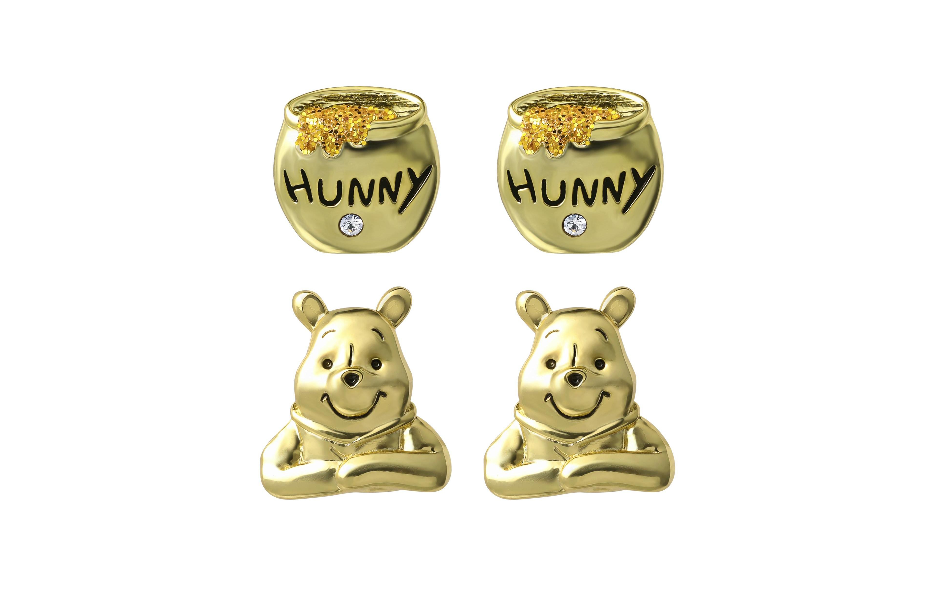Winnie the Pooh Earrings Pack of 2 Official License, 18k Gold Flash Plated