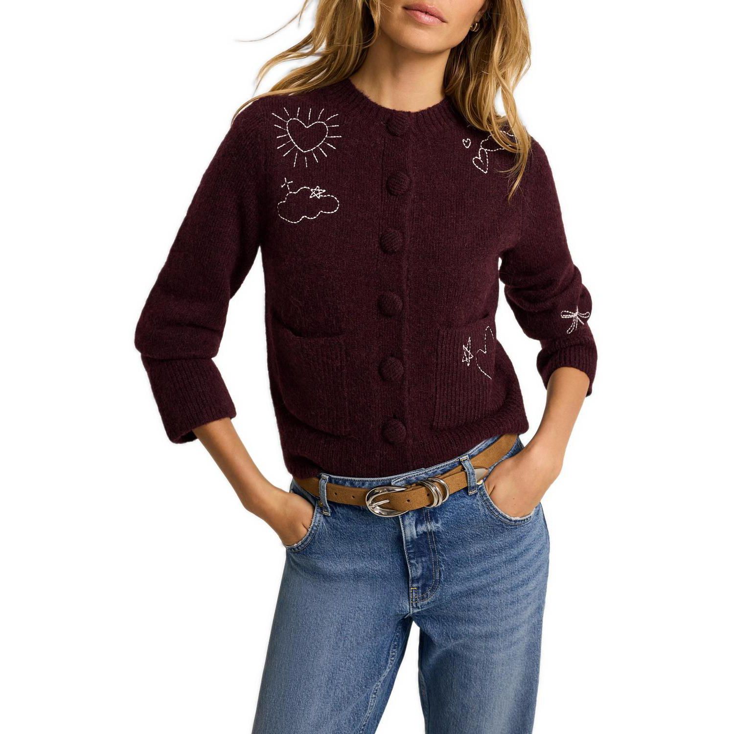 Women's Crewneck Embroidered Cardigan