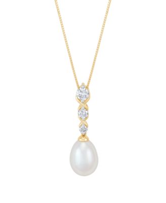 Cultured Freshwater Pearl & Lab-Grown Diamond Pendant Necklace (1/4 ct. t.w.) in 10k Yellow Gold