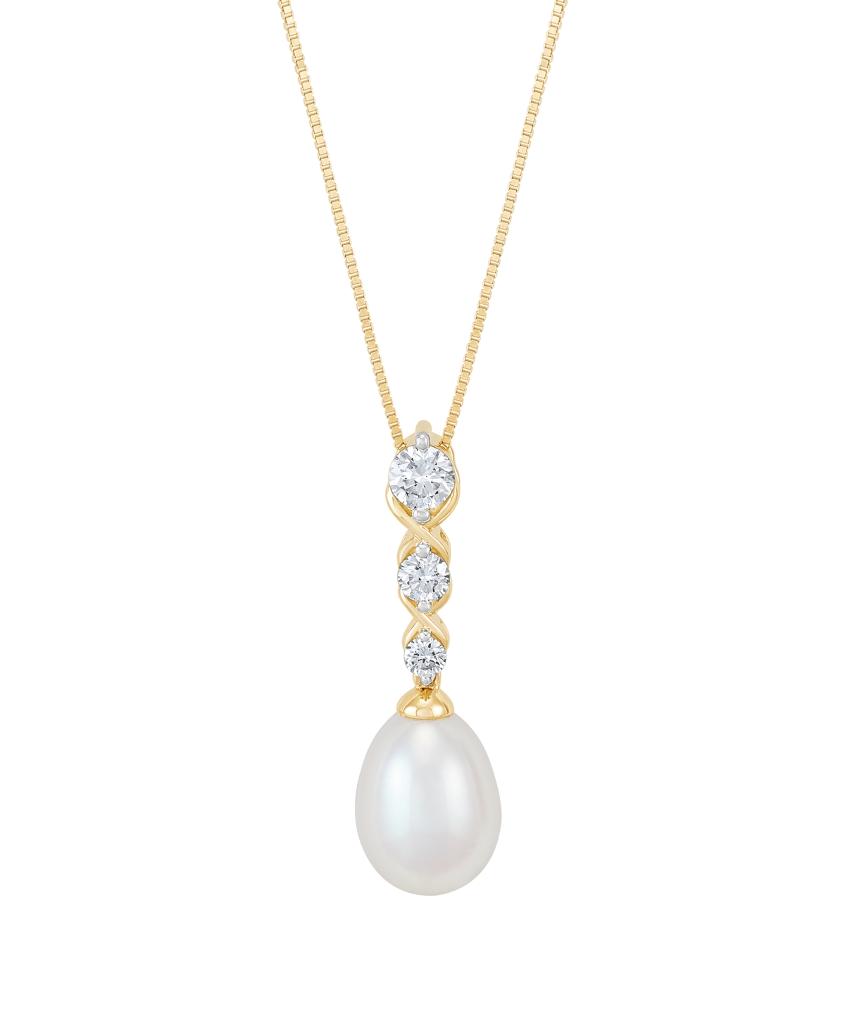 Grown With Love Cultured Freshwater Pearl & Lab-grown Diamond Pendant Necklace (1/4 Ct. T.w.) In 10k Yellow Gold