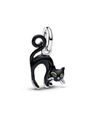 Sterling Silver Black Cat Glow-in-the-Dark Dangle Charm