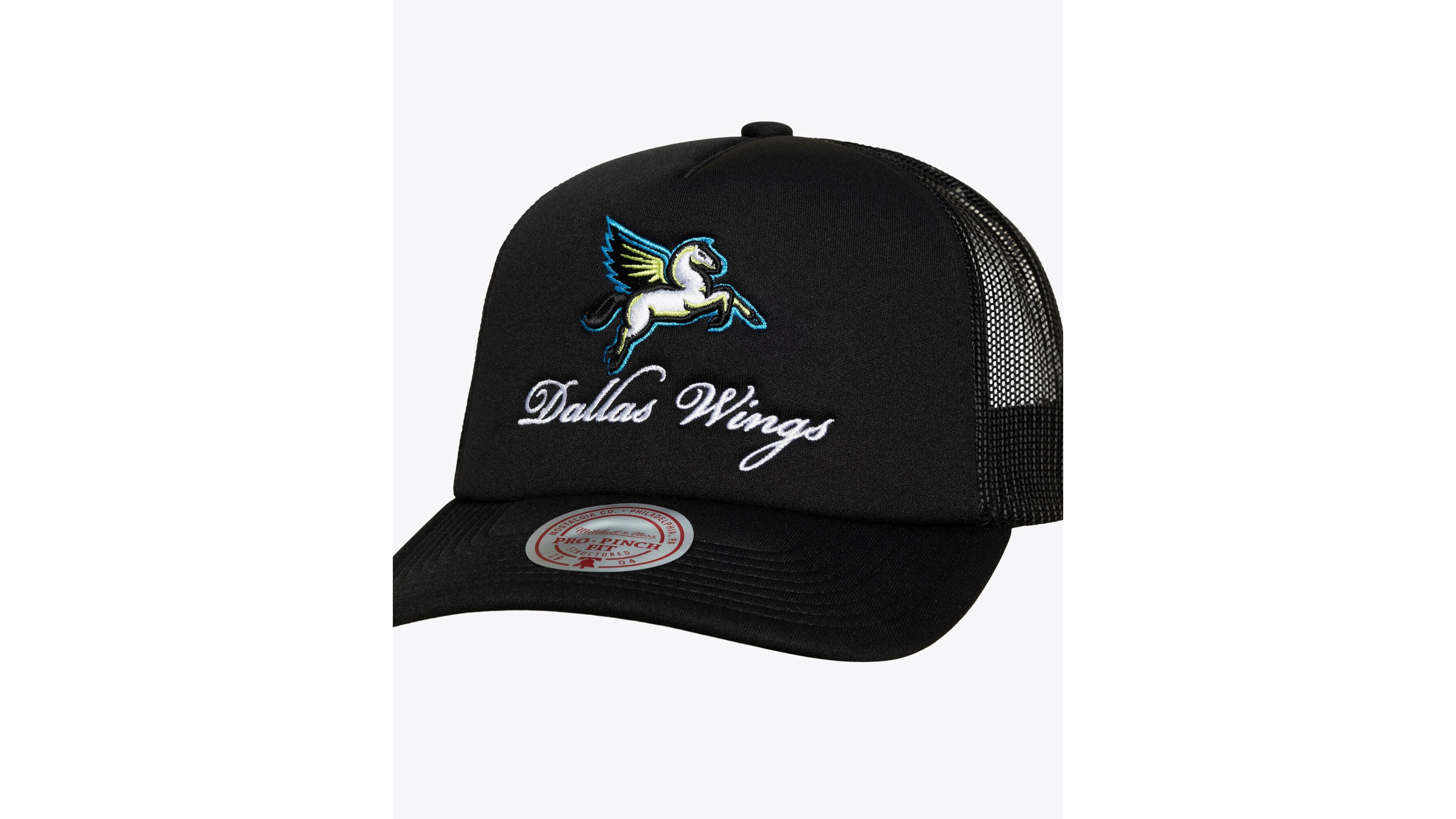 Mitchell & Ness Men's and Women's Black Dallas Wings Script Pro Pinch Adjustable Trucker Hat
