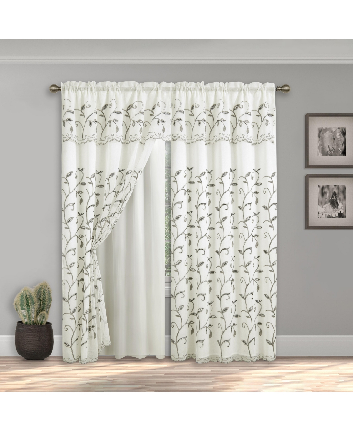 Elegant Comfort Set of 2 Lucia Curtain Panels Attached Valance