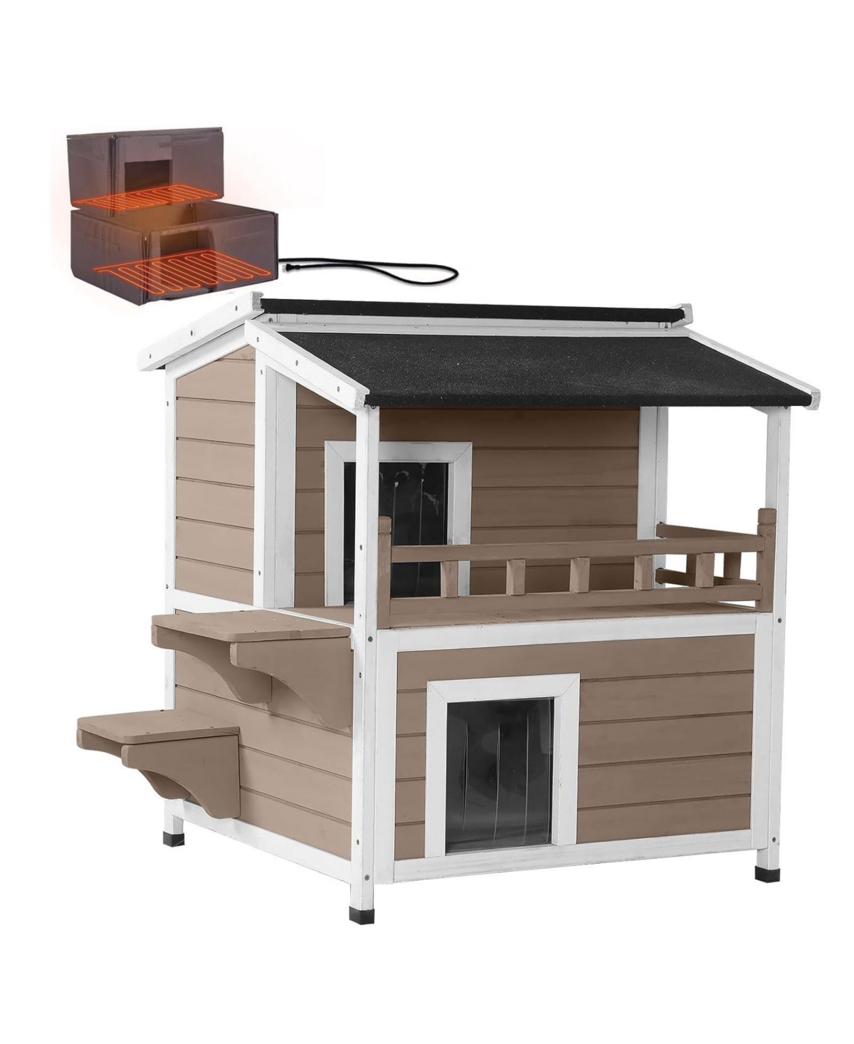 Aivituvin 2 Story Outdoor Heated Cat House with Removable Insulation Liner