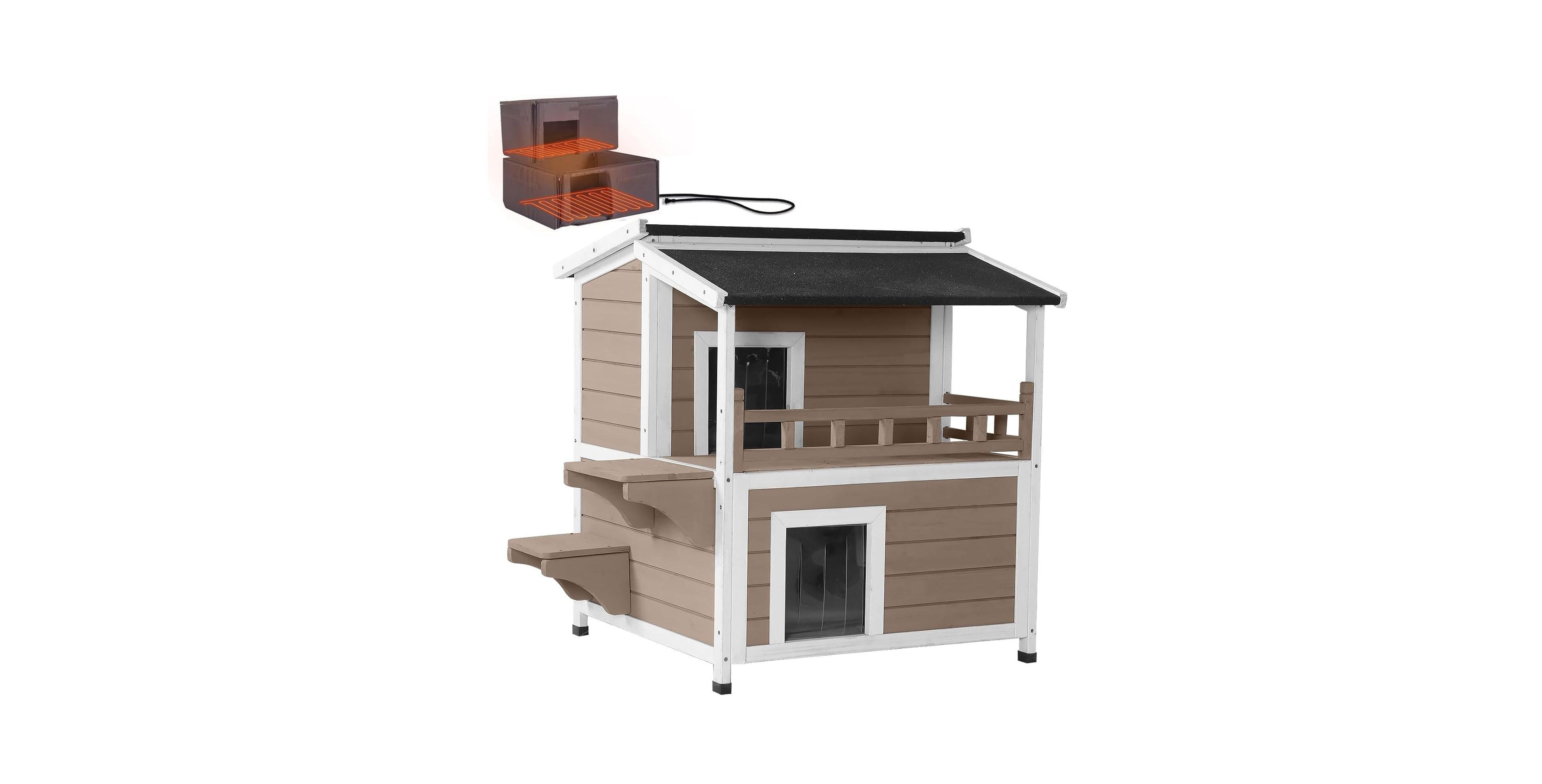 Aivituvin 2 Story Outdoor Heated Cat House with Removable Insulation Liner