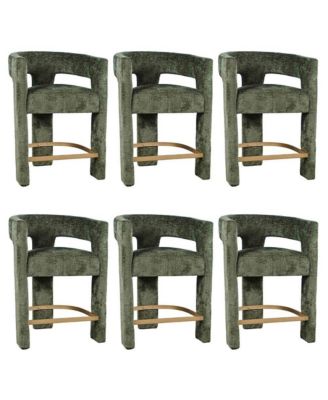 Modern Upholstered Counter Stool, Iron Frame, Forest, Set of 6