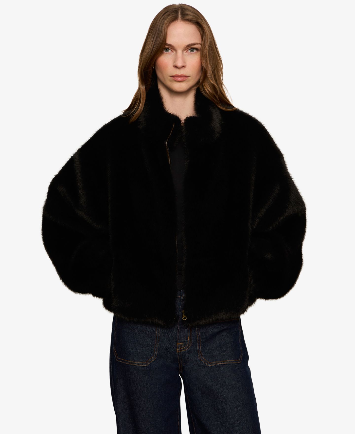 Женская куртка Sanctuary Everest Faux Fur Funnel-Neck Zipper Bomber, цвет: Чёрный — фото 4