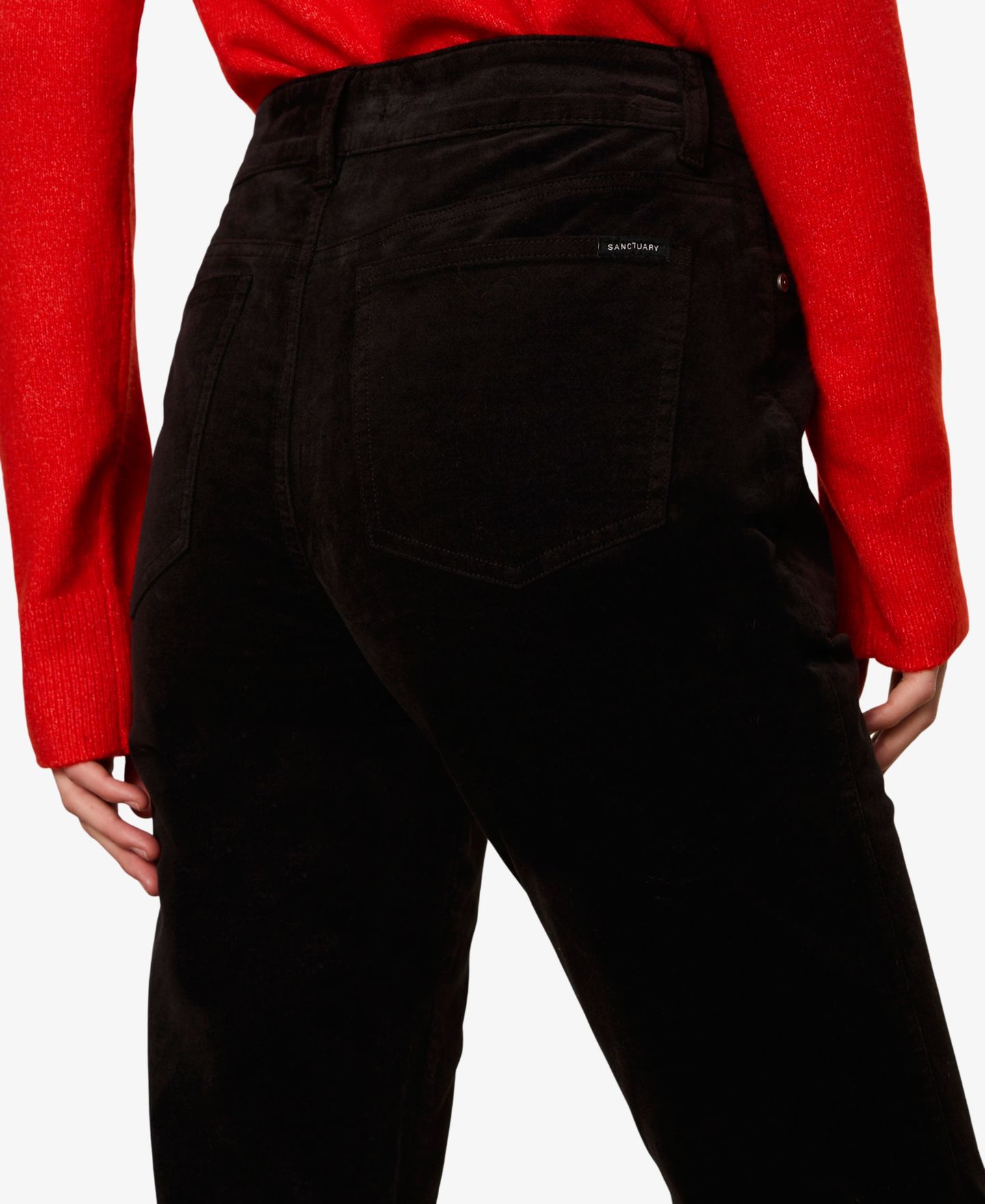 Женские брюки Sanctuary Petite Play Date High-Waisted Velvet Bootcut, цвет: Чёрный — фото 6