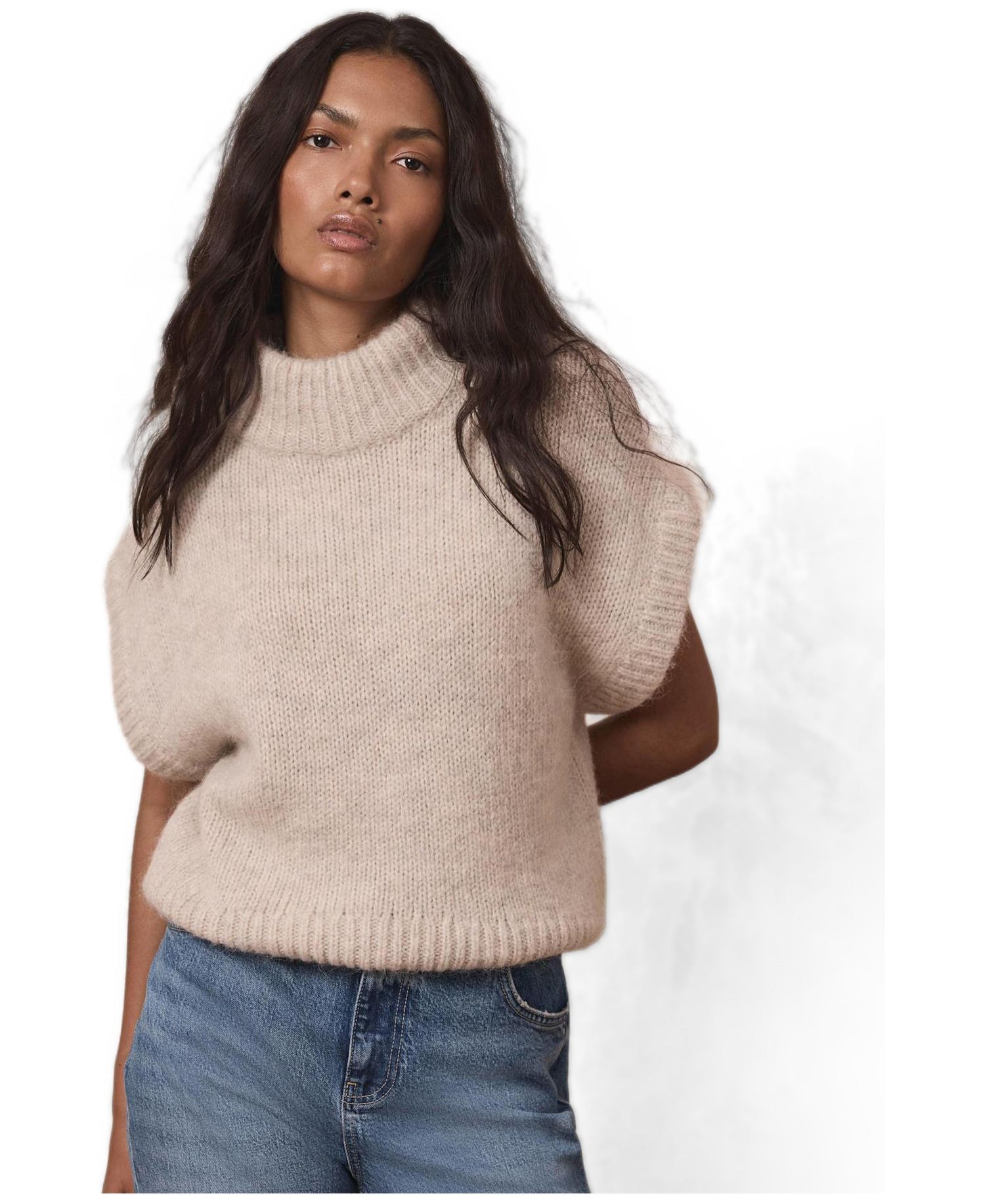 Women's Wool Blend High Neck Ribbed Knit Top