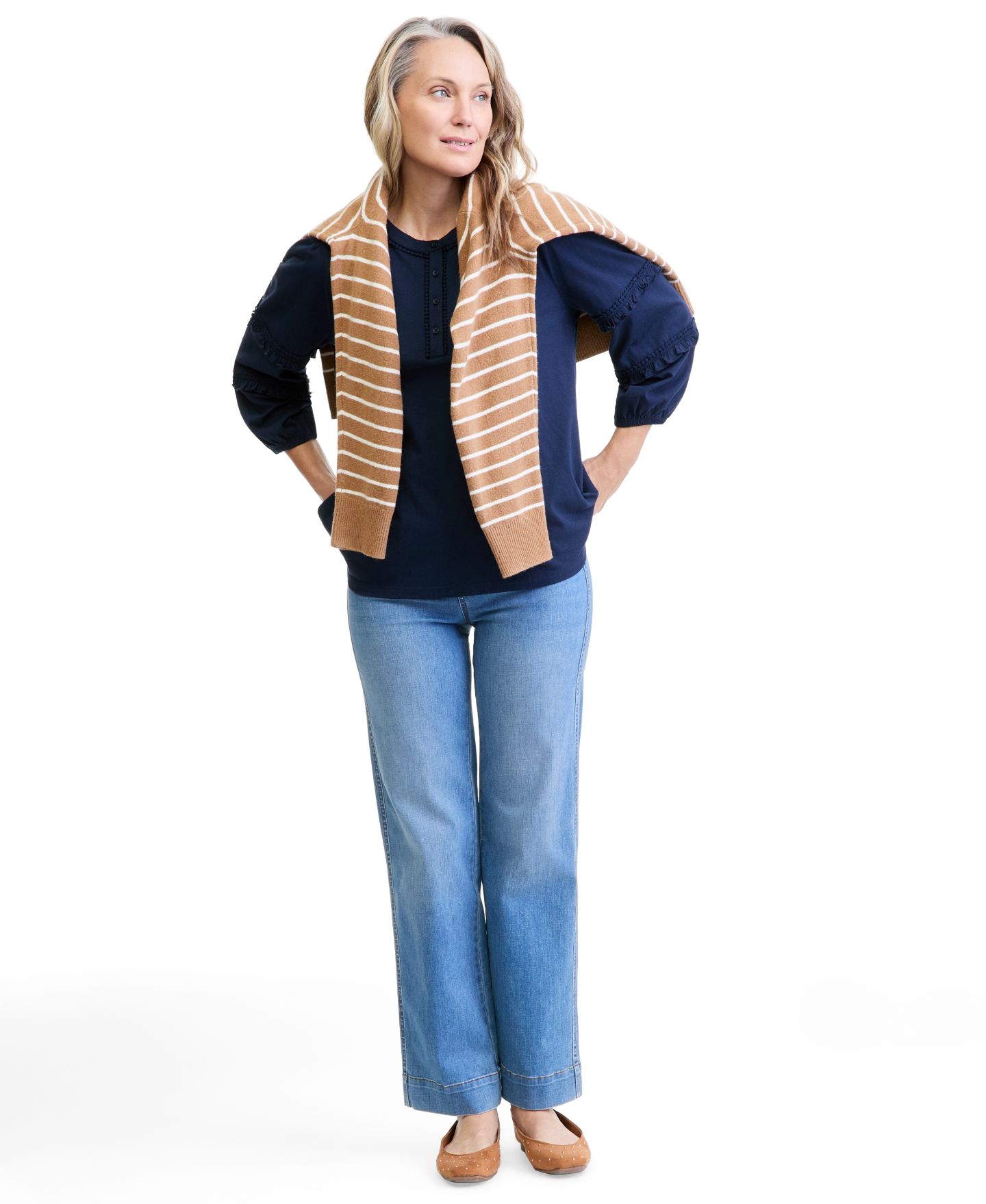 Женская блузка Style & Co 3/4-Sleeve Ruffle Sleeve Henley, цвет: Синий — фото 2