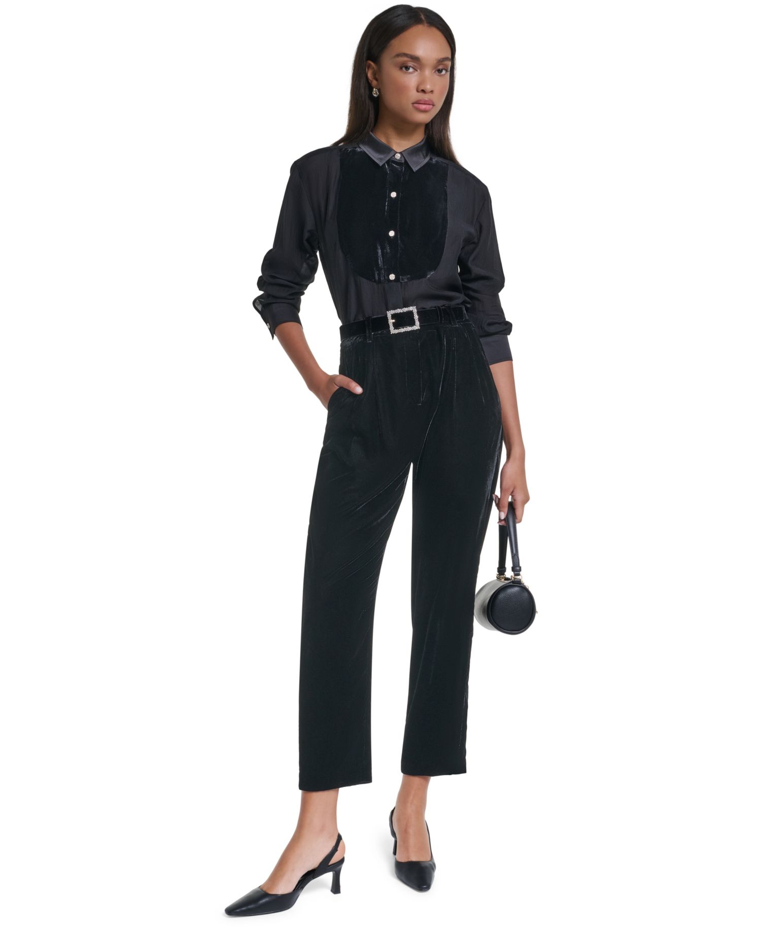 Petite Velvet High-Waisted Pants
