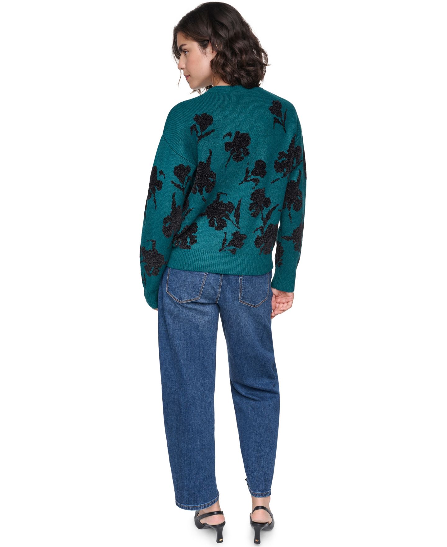 Женский свитер KARL LAGERFELD PARIS Petite Floral-Sequin Crewneck, цвет: Бирюзовый — фото 5