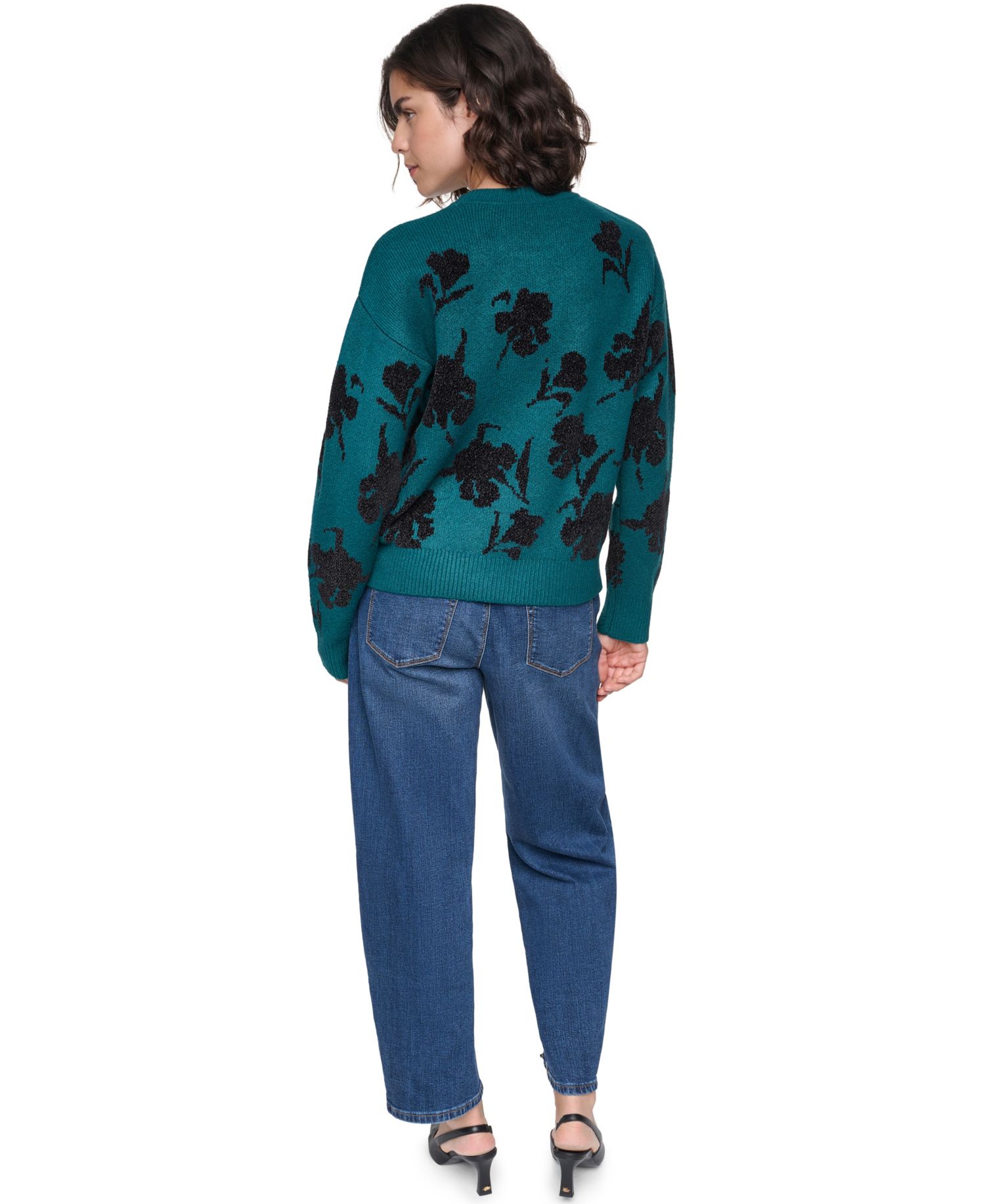 Petite Floral-Sequin Crewneck Sweater