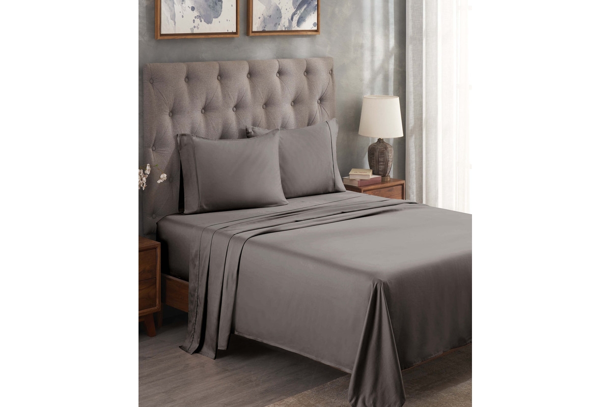 Superior Egyptian Cotton 300-Thread Count Solid Bed Sheet Set - Grey