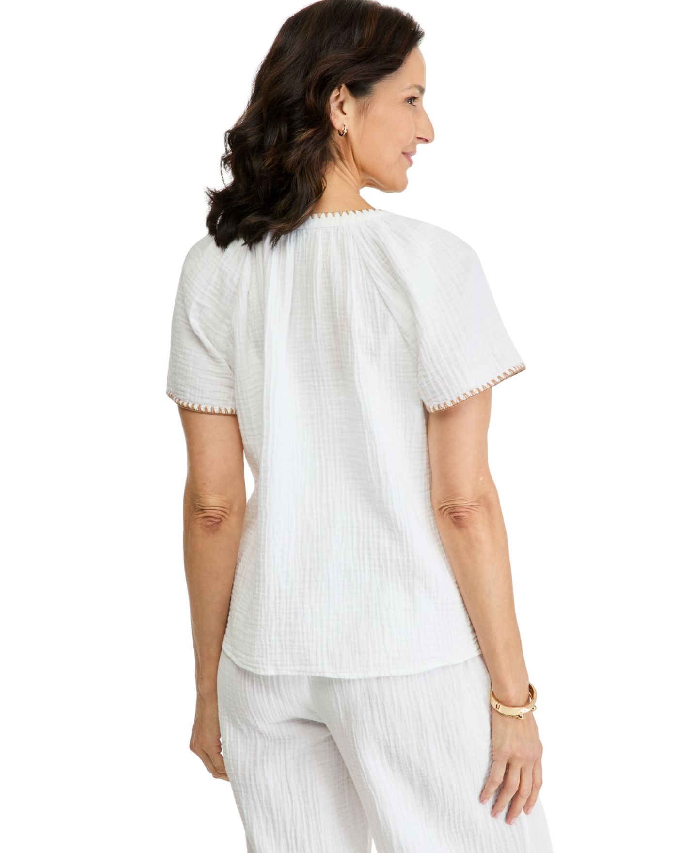 Женский топ Style & Co Cotton Gauze Flutter Sleeve, цвет: Яркий белый — фото 4