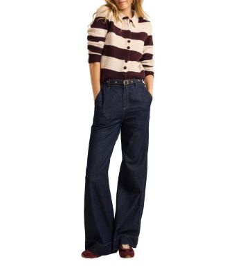 Women's Striped Collared Button-Front Sweater