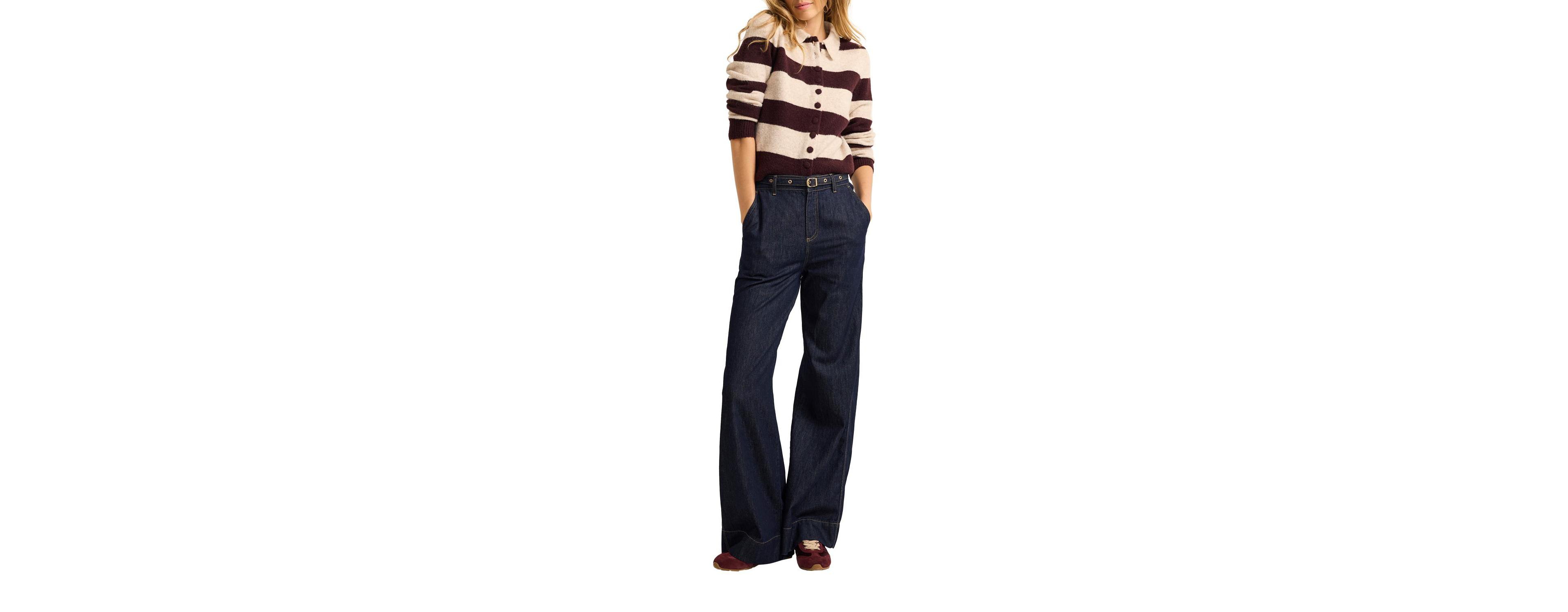Mint Velvet Women's Striped Collared Button-Front Sweater