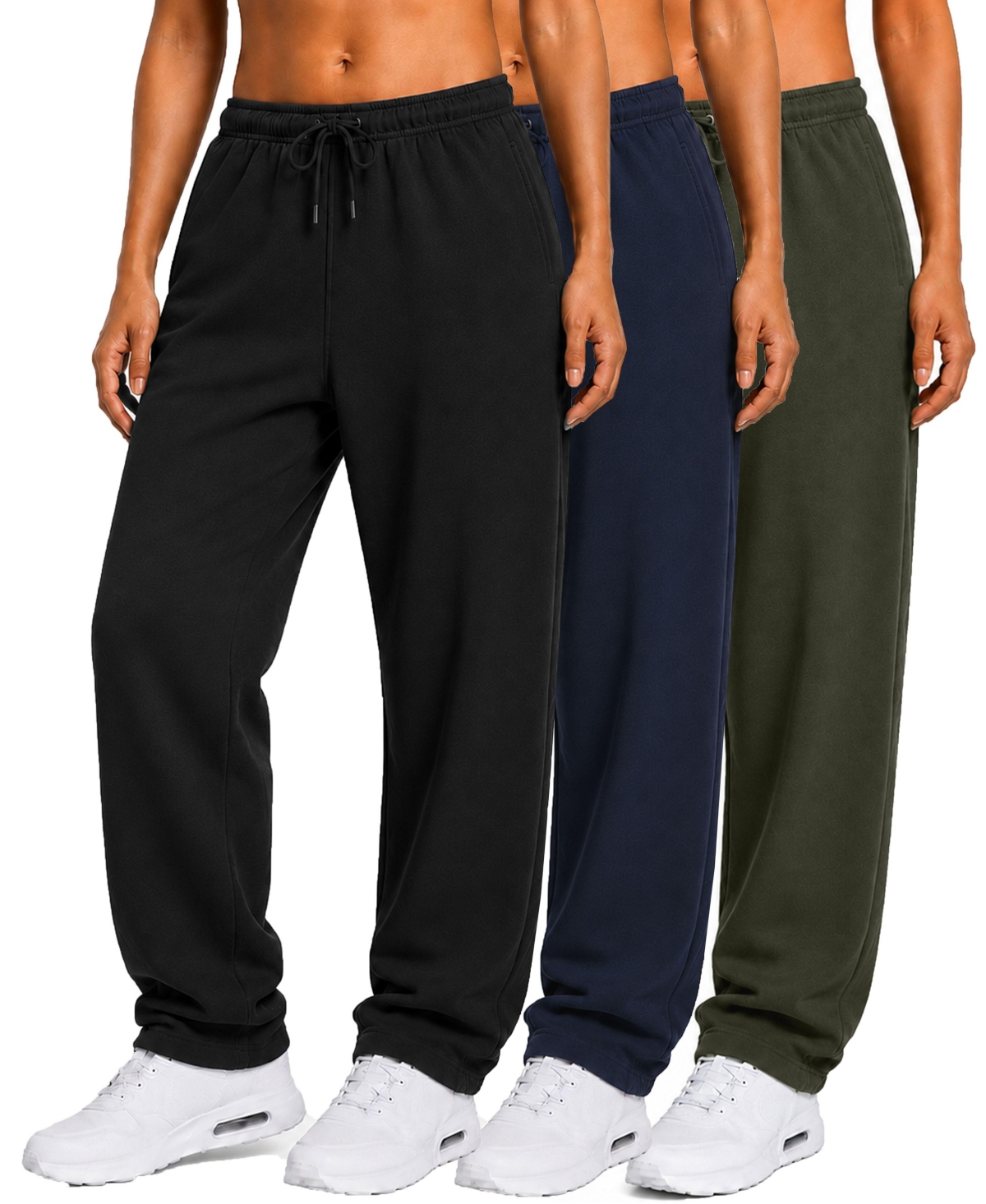 Blu Rock Women's Base Supply Loose Fit Classic Fleece Sweatpants with Open Bottom -3 Pack - Black-navy-olive