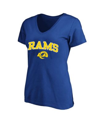 Women's Royal Los Angeles Rams Plus Size Arch Over Logo V-Neck T-Shirt