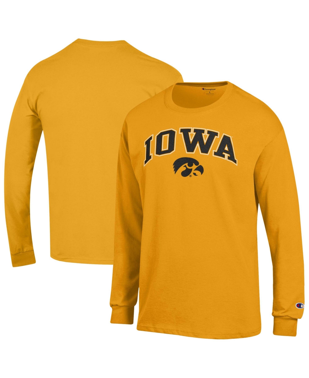 Champion Men's Iowa Hawkeyes Long-Sleeve Crewneck Screen-Print T-Shirt