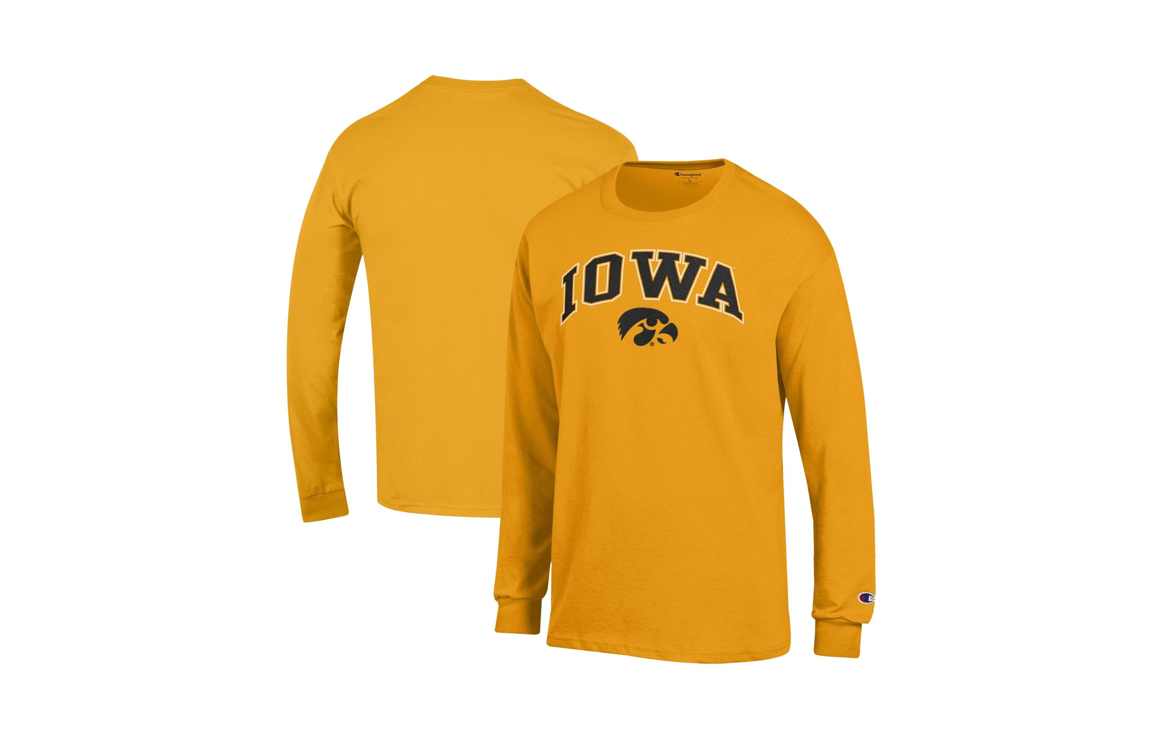 Champion Men's Iowa Hawkeyes Long-Sleeve Crewneck Screen-Print T-Shirt