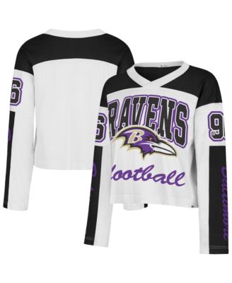 Women's '47  White Baltimore Ravens Exclamation Metro V-Neck Long Sleeve Jersey T-Shirt