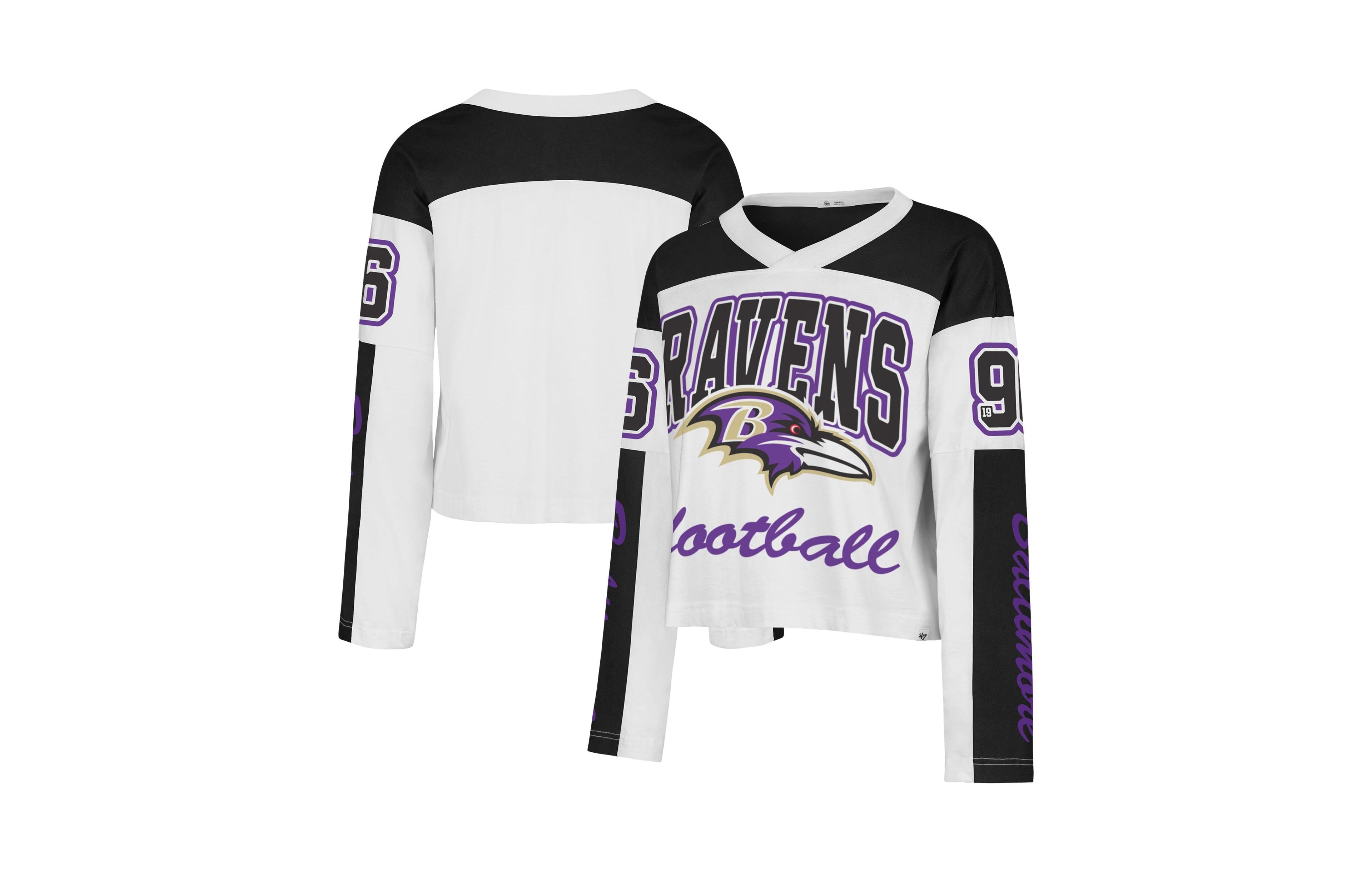 '47 Brand Women's Baltimore Ravens Exclamation Metro V-Neck Long-Sleeve Jersey T-Shirt