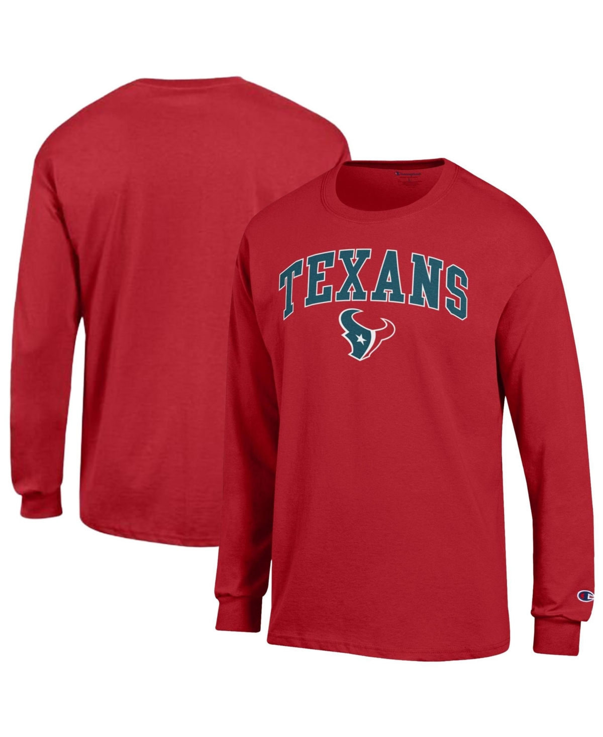 Men's Champion Red Houston Texans Arch Over Logo Long Sleeve T-Shirt