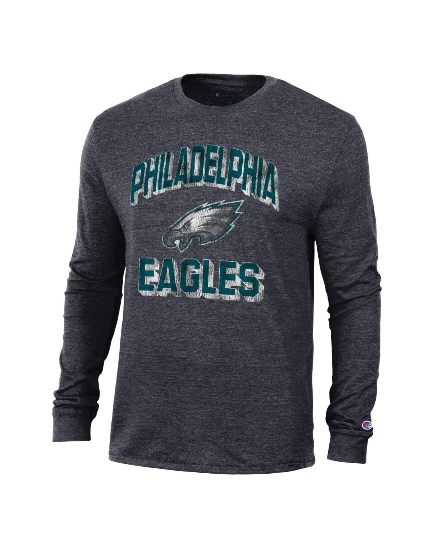 Мужская футболка Champion Heather Black Philadelphia Eagles Ultimate Tri-Blend Long Sleeve — фото 2