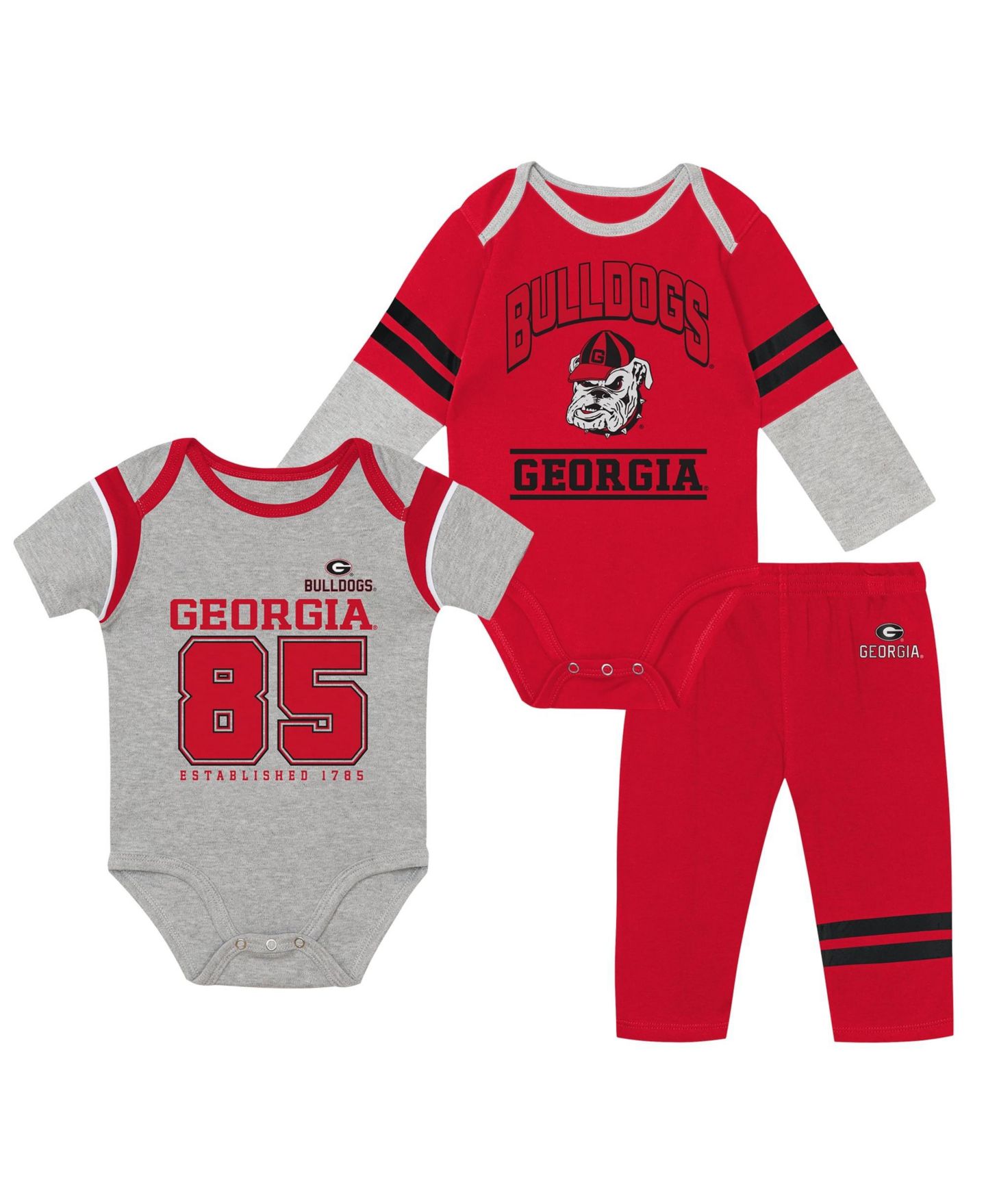 Детский комплект Outerstuff Baby Boys and Girls Georgia Bulldogs Double Up Three-Piece Bodysuits & Pants Set — фото 1