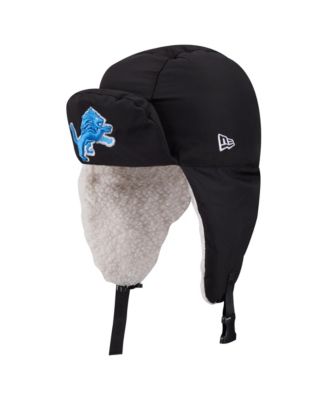 Men's  Black Detroit Lions Puffer Quilted Trapper Hat