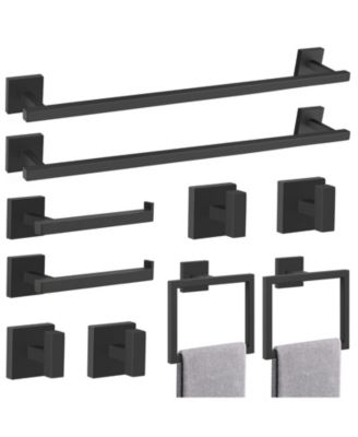 10 Pieces 23.6" Bathroom Hardware Set Stainless Steel Towel Bar Toilet Paper Holder Hooks Wall Mounted