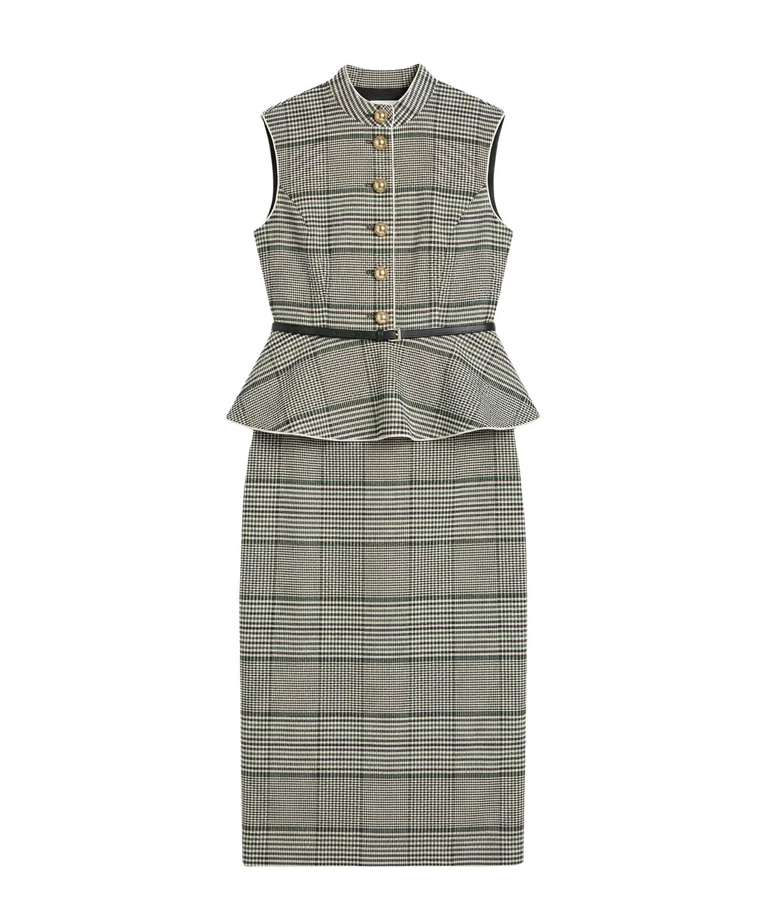 Women's Wedding Guest Check Peplum Midi Dress