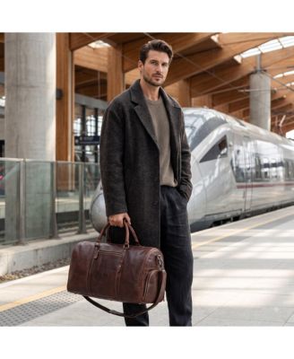 Brown Full-Grain Leather Travel Duffel Bag with Shoe Compartment