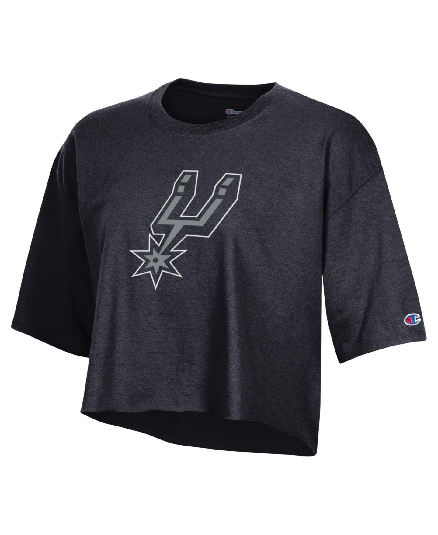 Женская футболка Champion Black San Antonio Spurs Primary Logo Cropped Boyfriend — фото 2