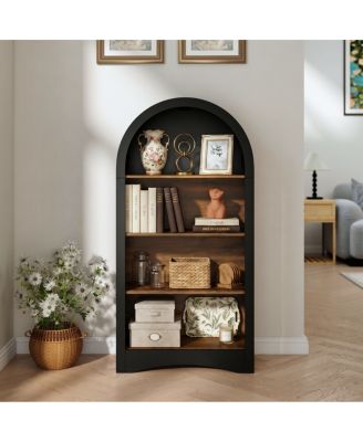  47" 4-Tier Arched Woodgrain Display Rack and Accent Bookcase,