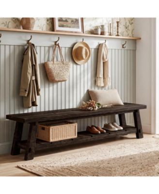 71" Solid Wood Entryway Bench with Shoe Storage, Extra Long