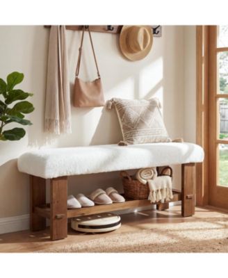 42.5" Solid Wood Storage Bench, Upholstered Entryway Bench