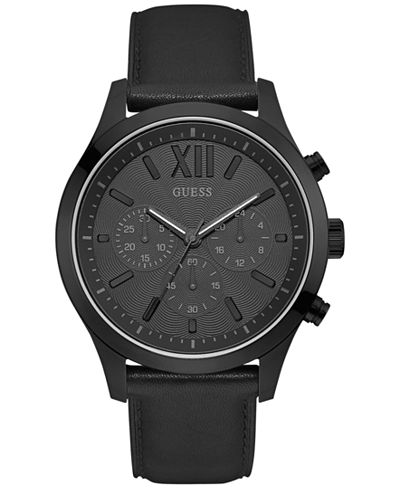 GUESS Men's Chronograph Black Leather Strap Watch 46mm U0789G4 ...