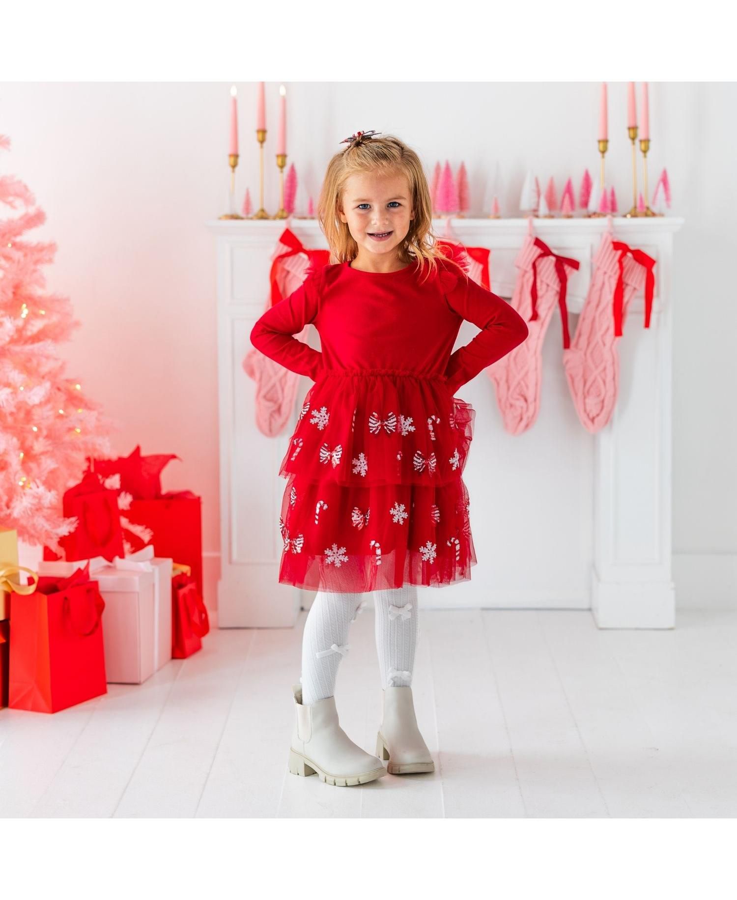 Girls' 4-16 Peppermint Swirl Long-Sleeve Holiday Sequin Tutu Dress