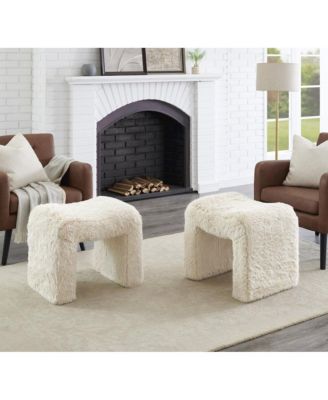 Zorya Contemporary Faux Fur U-Shaped Ottoman, Set of 2